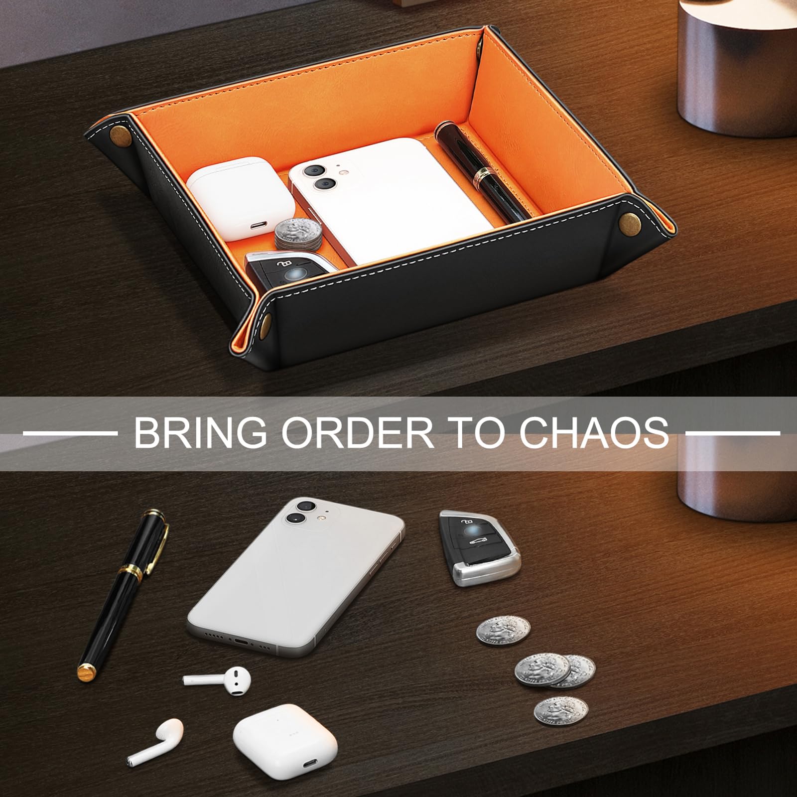 SITHON Valet Tray Premium PU Leather Desktop Storage Organizer