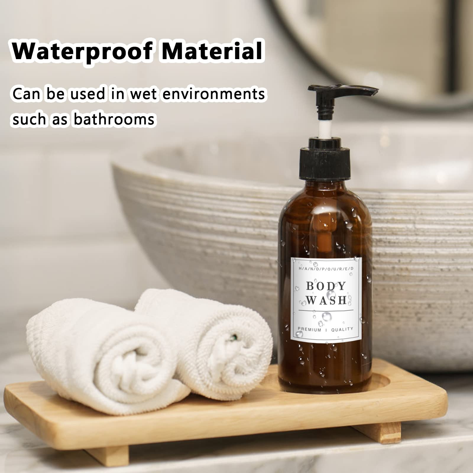 24 PCS Waterproof Labels for Bottles, Bathroom Hand Soap Shampoo and Conditioner Dispenser Label Stickers, Removable Labels for Soap, Lotion