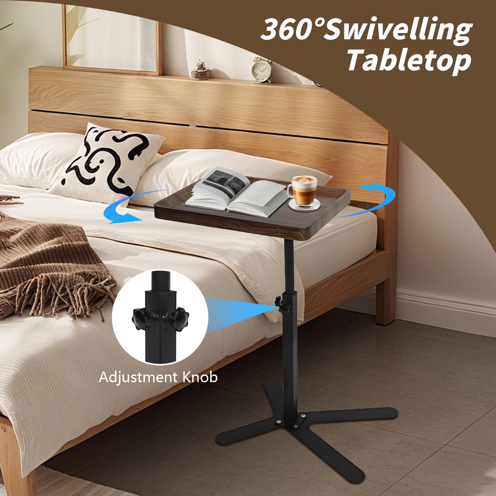 XUDREZ Adjustable X Shaped Side Table with360° Swivel Tabletop, End Table for Living Room Bedroom Sofa Bathtub Bedside Nursing