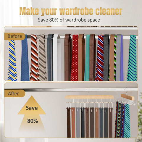Tie Rack & Belt Hanger 2 in 1 Tie Hanger Space Saving 20 Hooks Hangers for Closet Max 30 Belts with 30 Ties Capacity