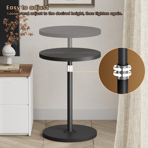 Small Side Table, Adjustable-Height Round Drink Table for Small Space