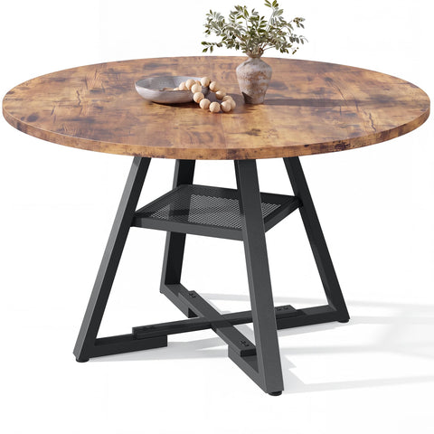 Jocoevol Round Dining Table for 4-6 People, Circle Dinner Table with Shelves, Space Saving Wood Kitchen & Dining Room Furniture (Vintage, 51 inch