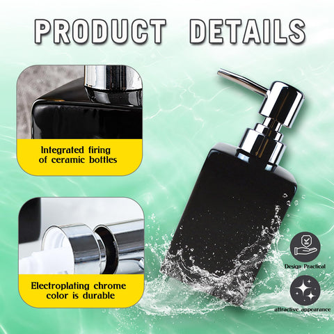 Qudubuy Refillable Square Ceramic Soap Dispenser with Long Spout Lotion Pump Bottle, 2Pcs 320ml Hand Wash Dispenser for Kitchen, Bathroom, Office