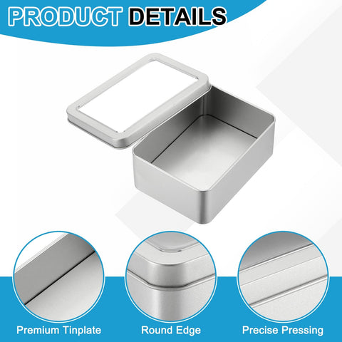 PATIKIL Metal Tin Box, 5.1 x 3.7 x 1.9 Inch Rectangular Storage Tin Box with Lid Portable Tinplate Container with Window for Home Organizer Crafts