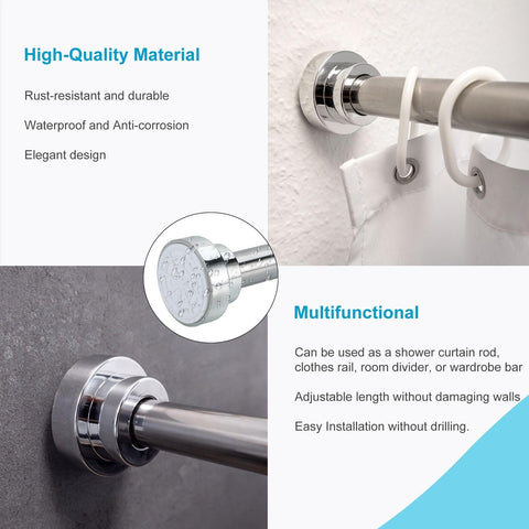 Intirilife telescopic rod in SILVER 120-227 cm- Extendable rod, stainless steel, adjustable, non-slip