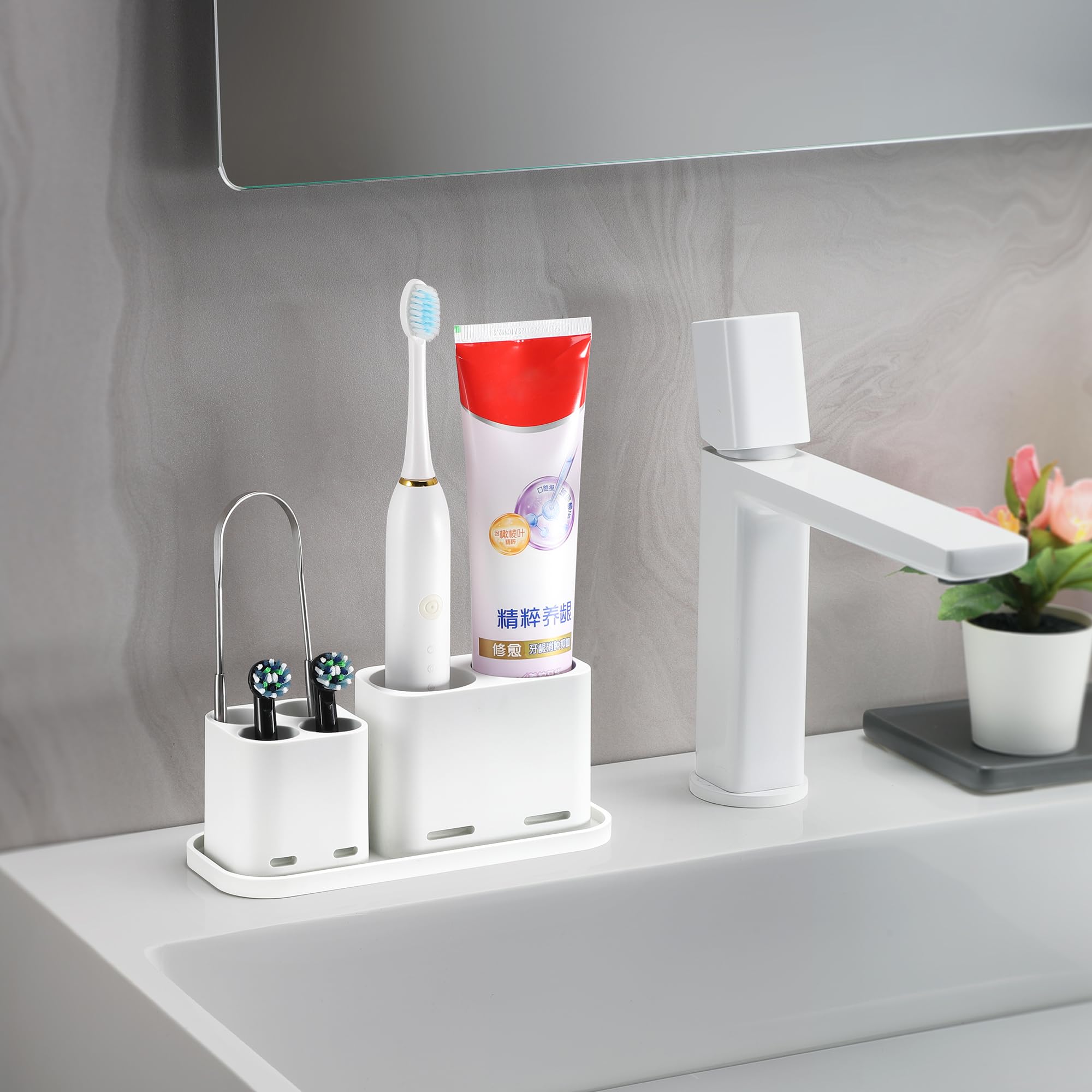 ALOCEO Electric Toothbrush Holder, Bathroom Toothbrush Holder 6 Compartments Multifunctional Toothpaste Caddy Toothbrush Organizer for Electric