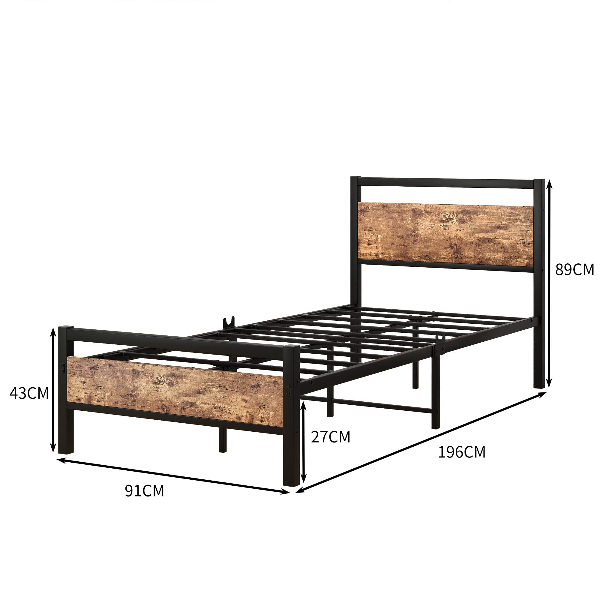 JELUTE Metal Platform Bed Frame, 3 FT Single, Black