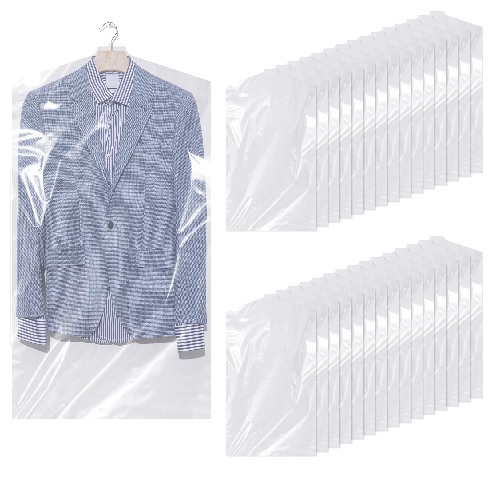 Hejo 30 Pack Plastic Clothes Covers, 60×90cm Clear Clothes Bags Hanging