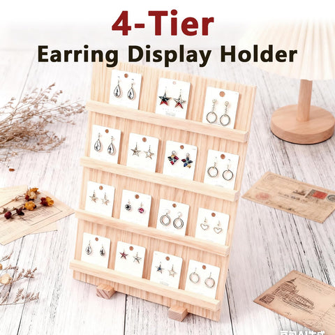 LDHHYH 2 Pack 4-Tier Wooden Jewellery Display Stand, Wood Earring Display Stands, Tiered Craft Fair Displays for Selling Craft Earring Storage