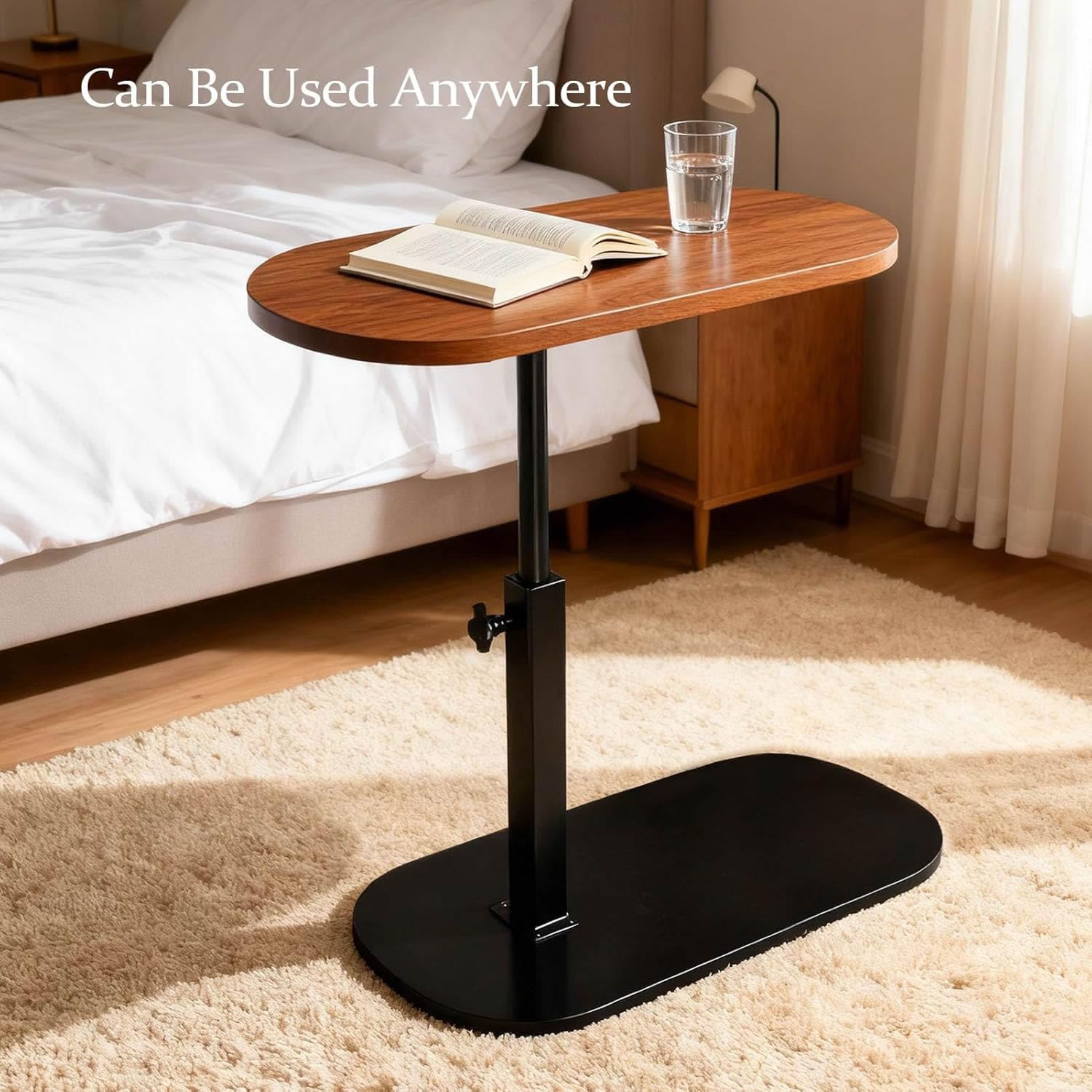 YASHIIN 360° Rotating End Table, Height-Adjustable Side Table, C-Shaped Side Furniture, Bedside Table, Compact Design for Small Spaces