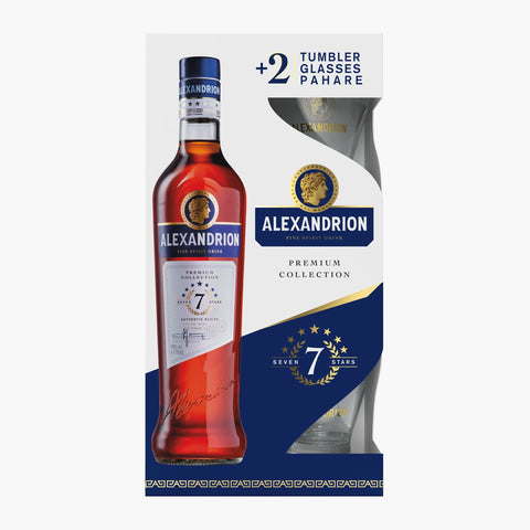 Alexandrion 7 Stars Premium Collection Brandy with two glasses 700ml