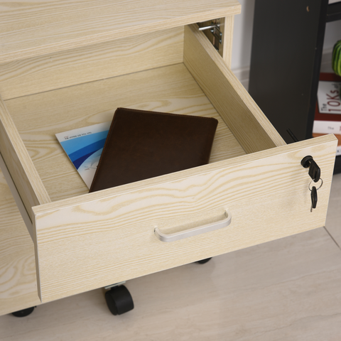 2-Drawer Locking Office Filing Cabinet 5 Wheels Rolling Storage Oak Vinsetto