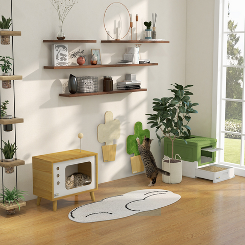 PawHut Hooded Cat Litter Box, Pet Toilet w/ Scoop, Tray - Light Green