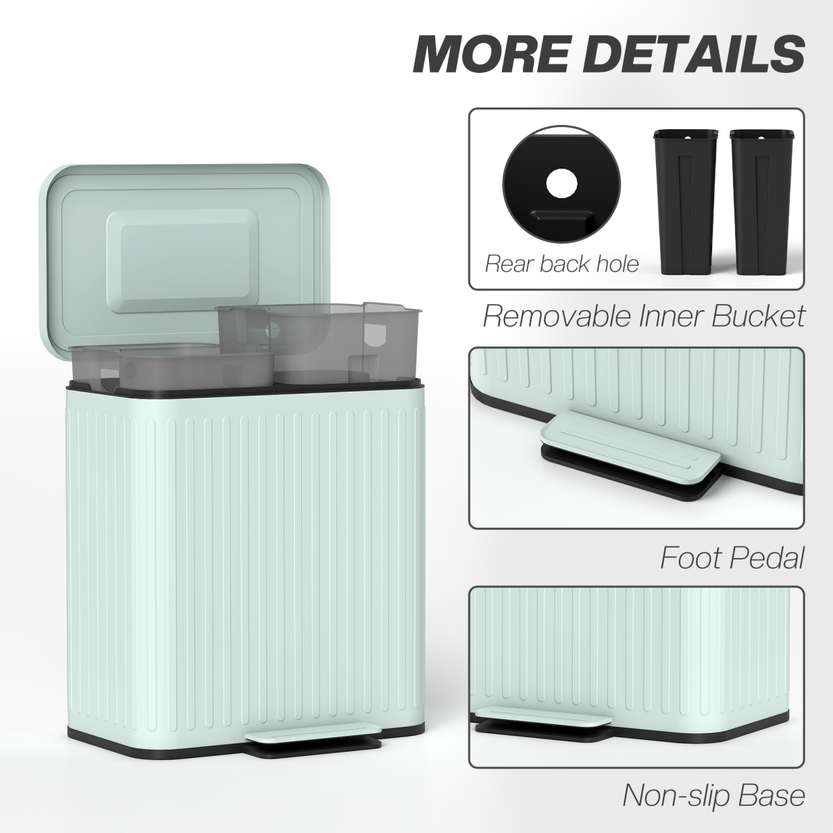 HOMCOM 2 x 20L Double Rubbish Bin, Pedal Bin with Soft-Close Lid, Green