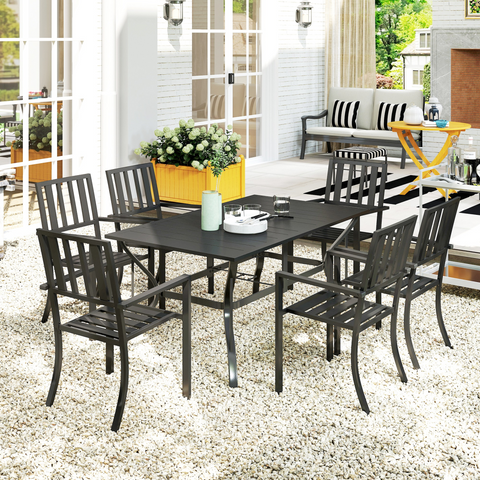 Outsunny 7 Pieces Patio Dining Set with Umbrella Hole, for Poolside, Garden