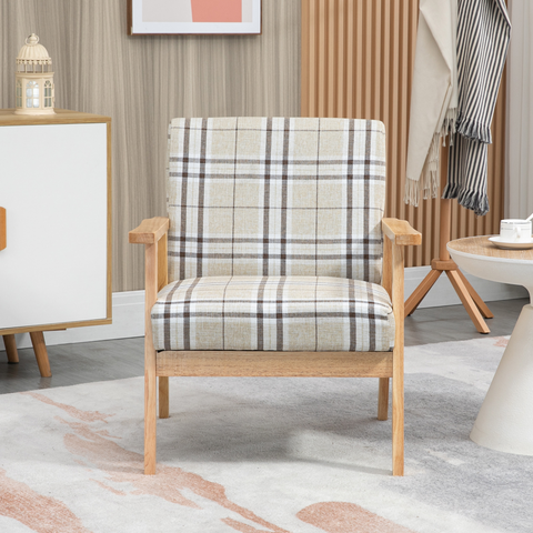 HOMCOM Modern Accent Chairs Upholstered Linen-Feel Living Room Chair Beige