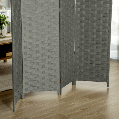4-Panel Folding Wall Divider Room, Wave Fibre Privacy Screen Panels, Grey