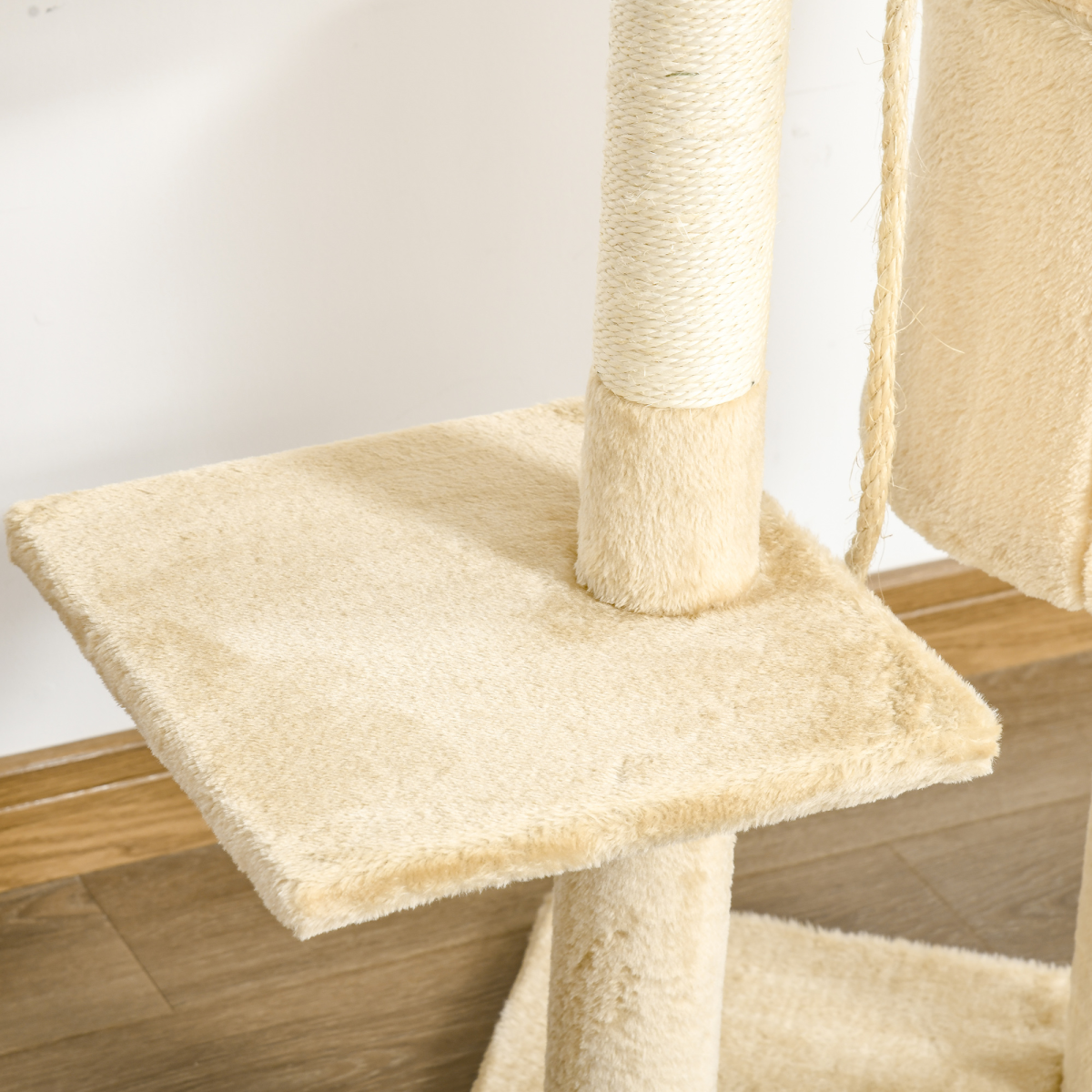 Cat Tree Activity Centre Scratching Post With Toys 4-tier Beige 114cm Pawhut