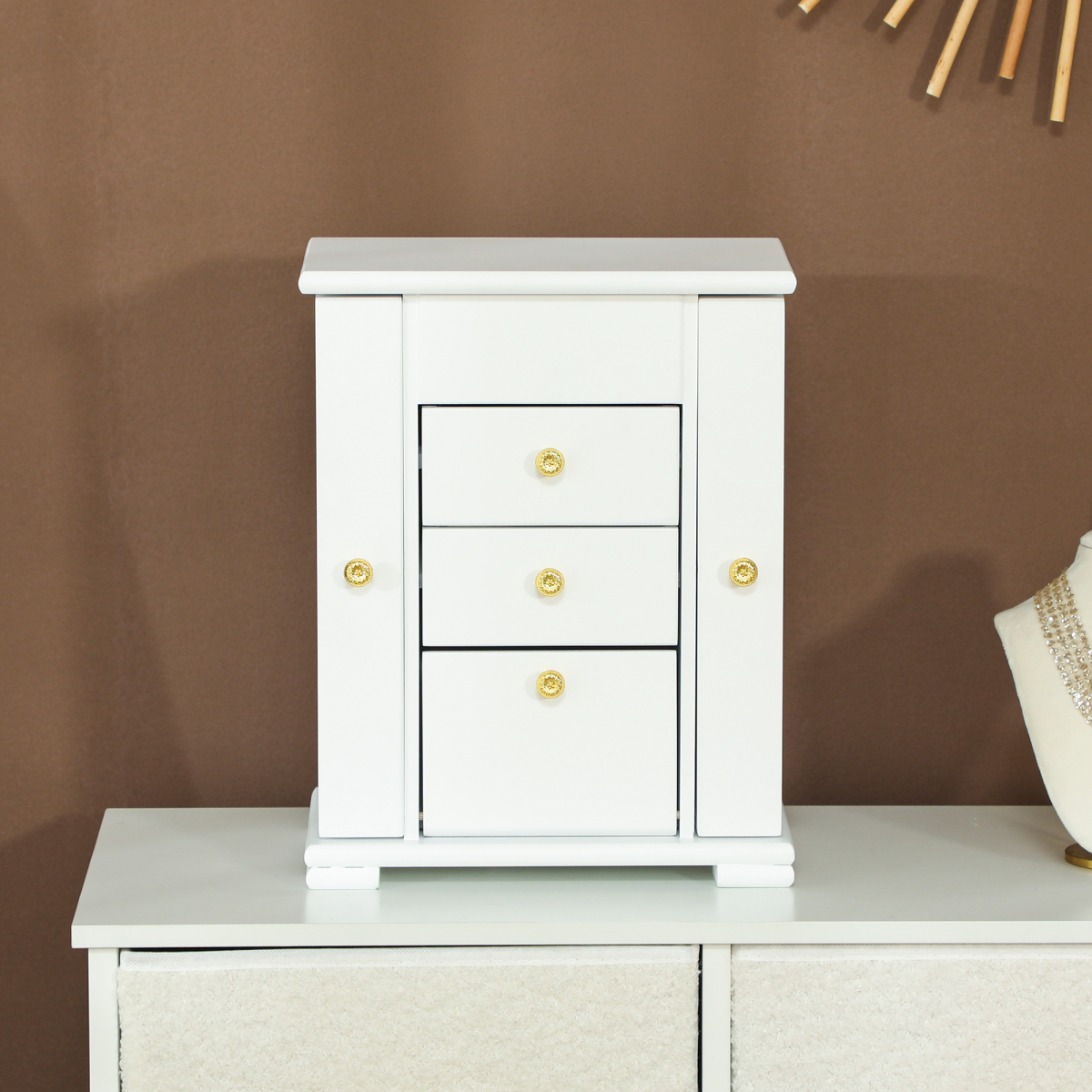 HOMCOM 4-Tier Large Jewellery Box with Mirror and 2 Drawers, White