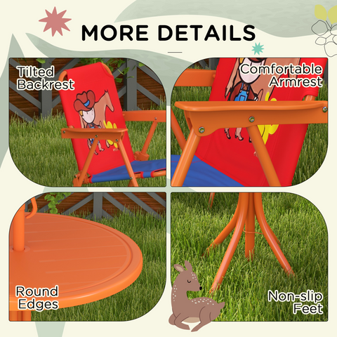 Outsunny Kids Bistro Table and Chair Set with Cowboy Theme, Adjustable Parasol