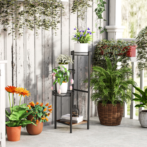 Outsunny 4 Tiered Plant Pot Stand, Metal Plant Shelf for Living Room