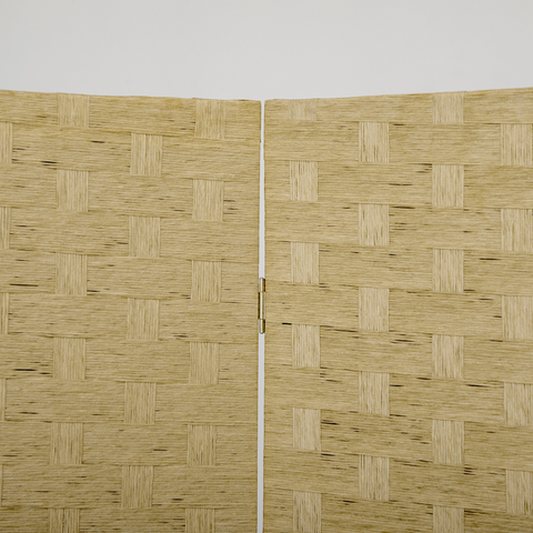 4-Panel Folding Wall Divider Room, Wave Fibre Privacy Screen Panels, Brown
