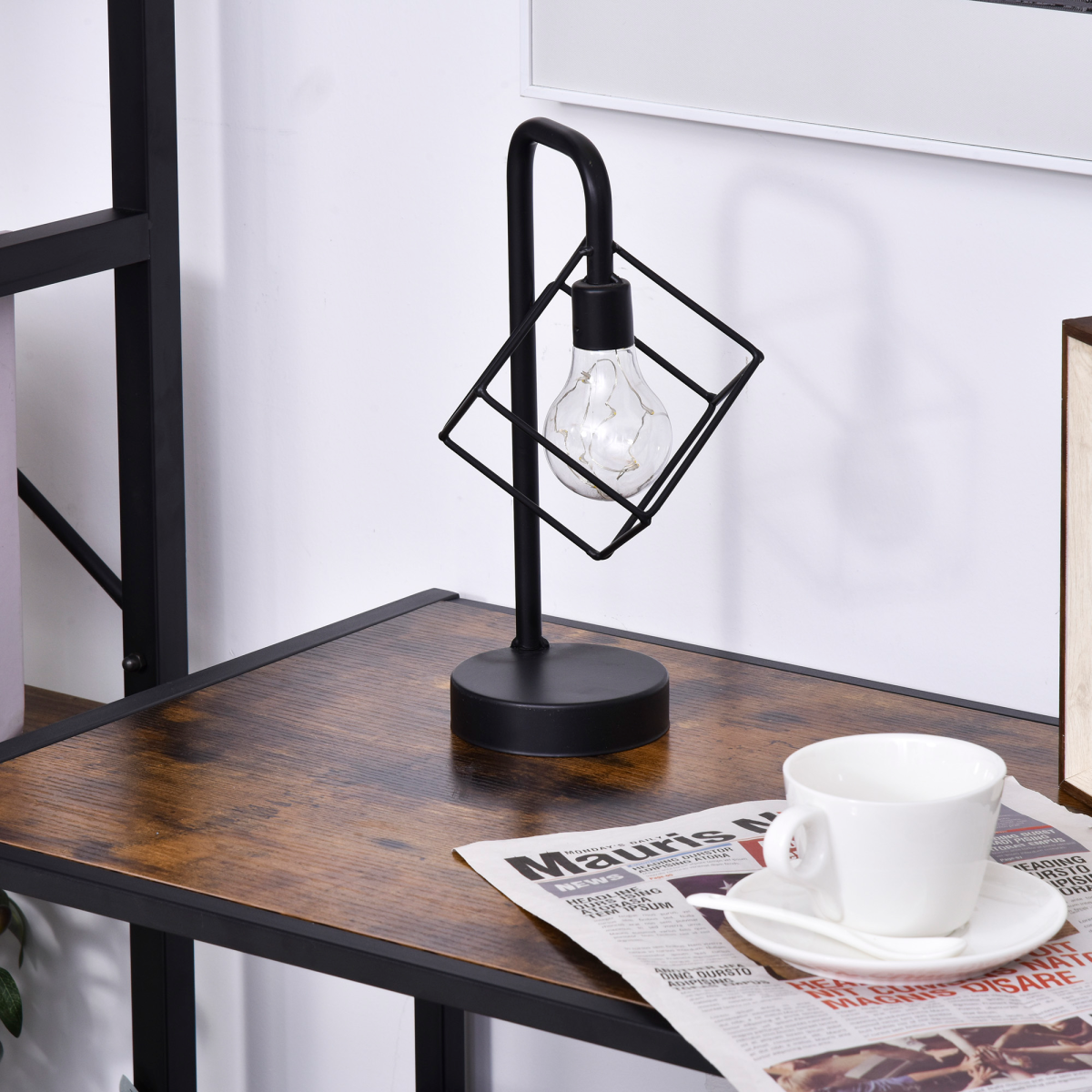 HOMCOM Industrial-Style Side Table w/ Drawer Open Shelf Steel Frame Base Retro