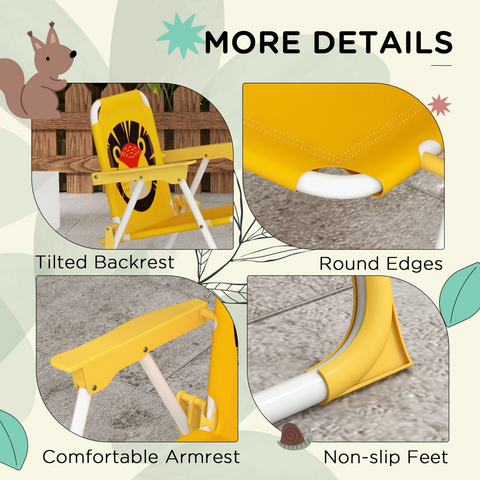 Outsunny Kids Bistro Table and Chair Set with Lion Theme, Adjustable Parasol