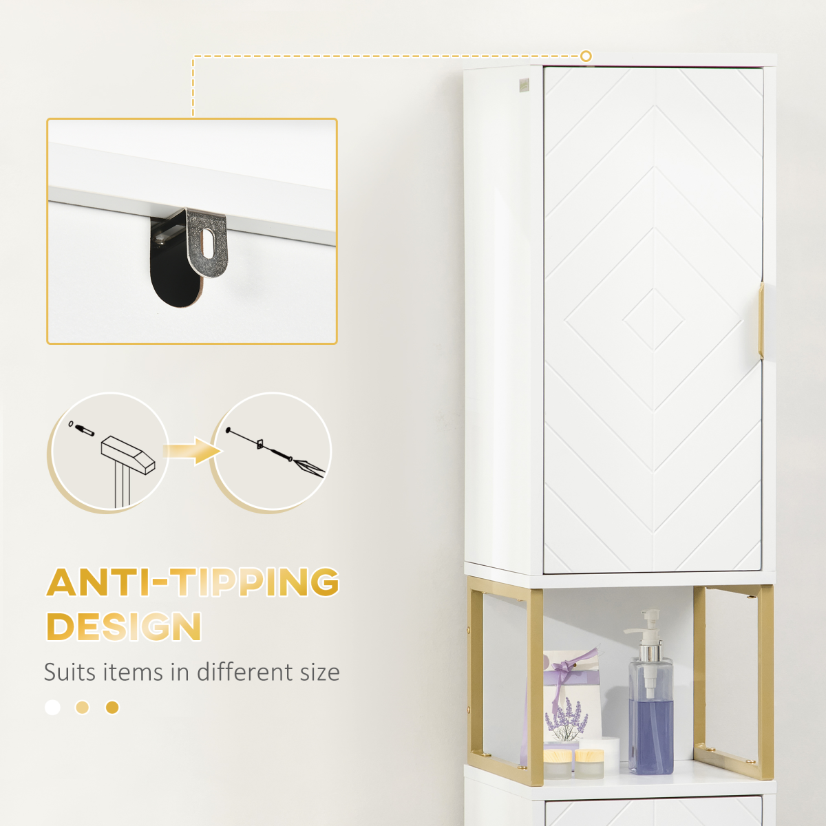 kleankin Freestanding Bathroom Cabinet Linen Towel w/ Adjustable Shelf, 2 Doors