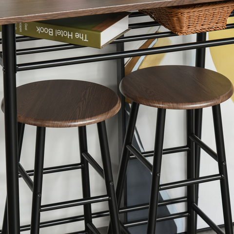 Bar Set includes 1 Bar Table and 2 Stools with Metal Frame Black and Oak