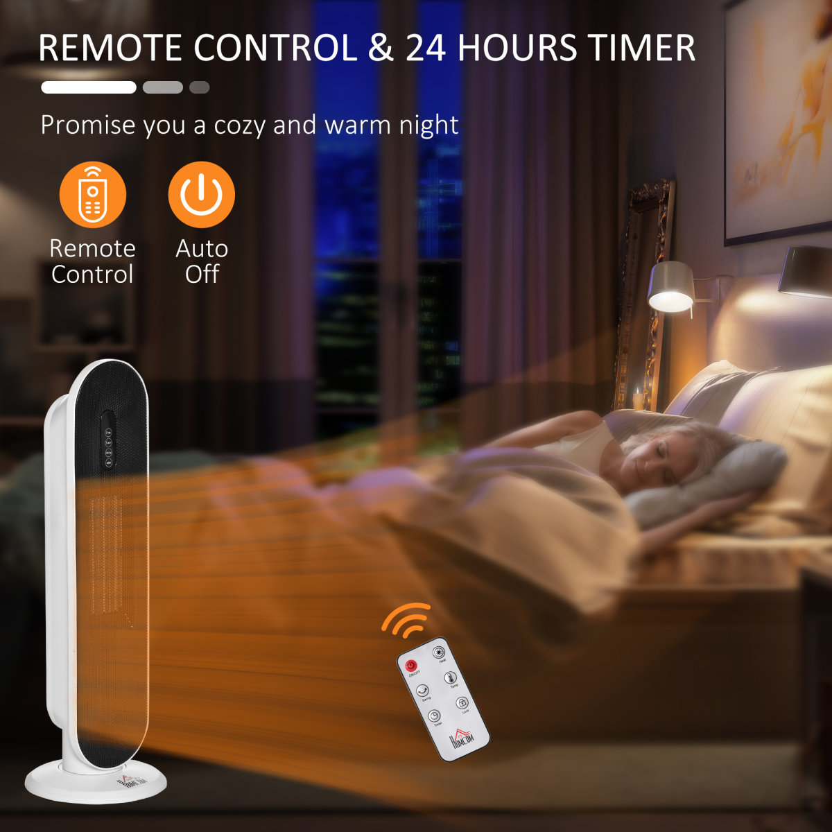 Ceramic Space Heater, Oscillation, Remote Overheat Protection, 1200/2000W
