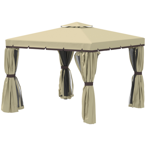 3x3m Patio Gazebo Water Repellent Roof, Mosquito Net Aluminium Beige