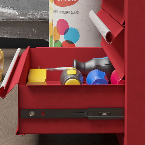 DURHAND Lockable 4 Drawer Tool Chest with Ball Bearing Slide Drawers Red