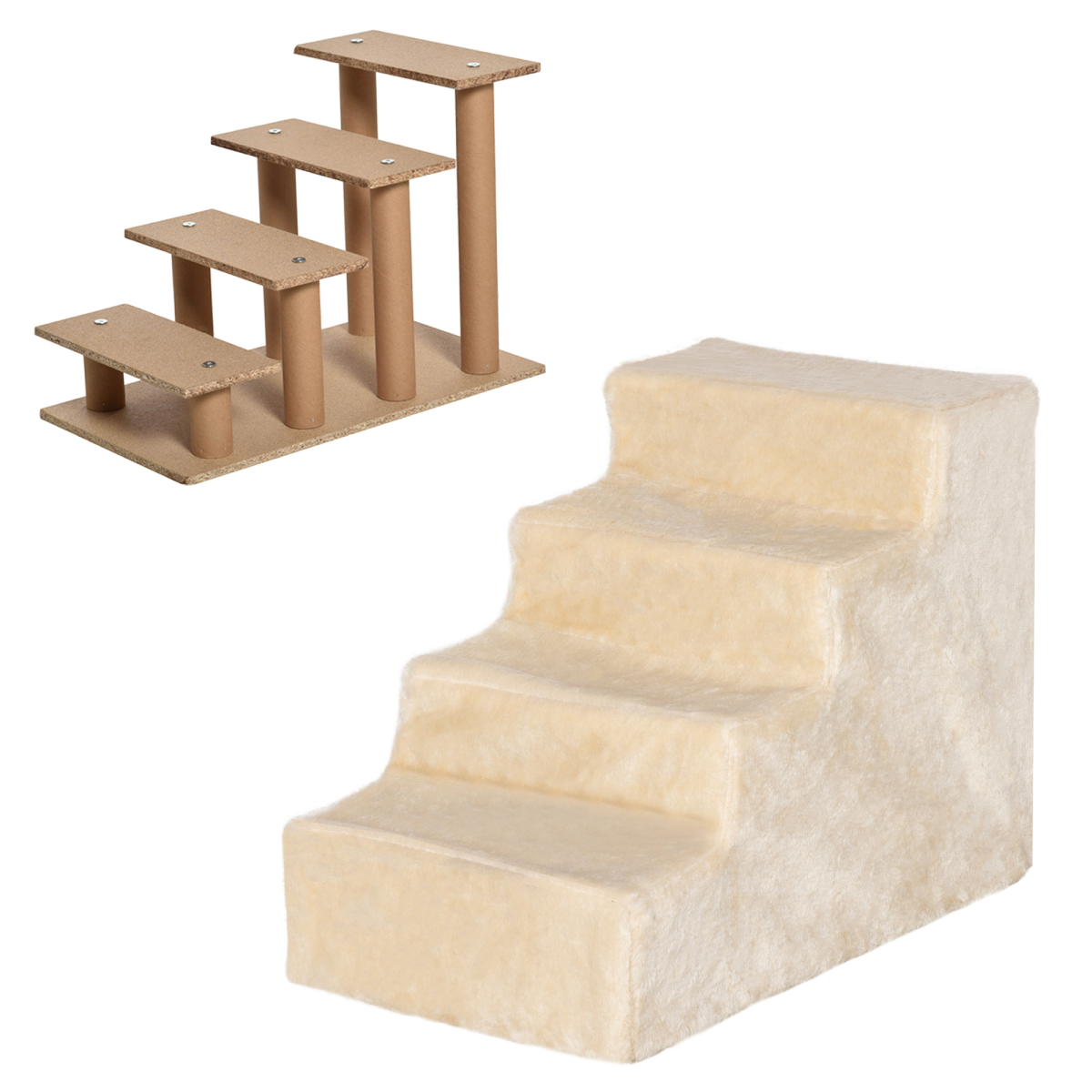 Portable Dog Stairs with Washable Plush Cover, for High Bed Sofa - Beige