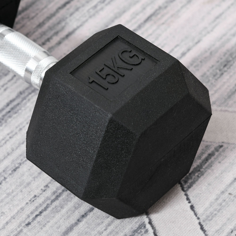 15KG Single Rubber Hex Dumbbell Portable Hand Weights Home Gym HOMCOM