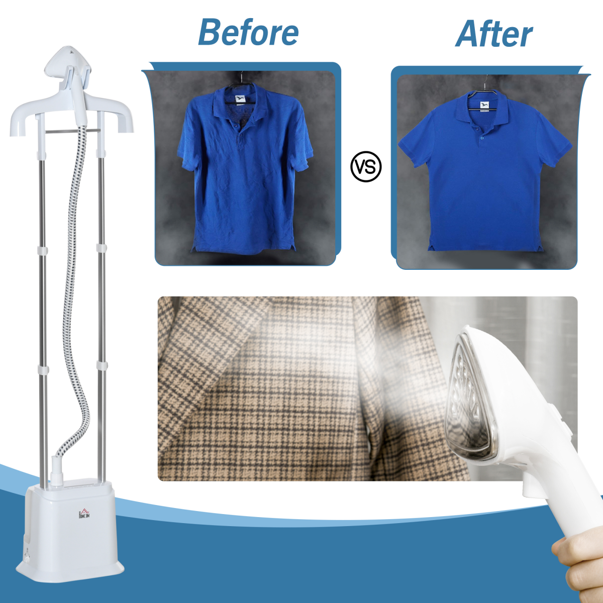 Upright Garment Clothes Steamer, 45s Fast Heat-up, 1.7L Tank White w/