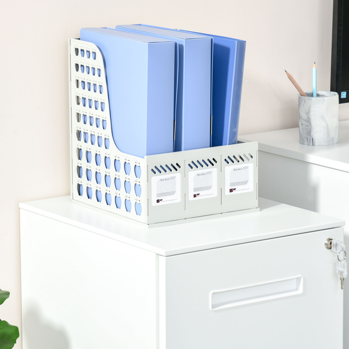 Mobile File Cabinet Home Filing Furniture with Adjustable Partition, Lock, White