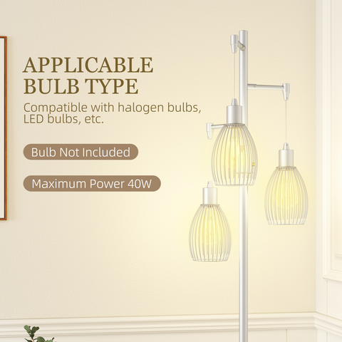 HOMCOM Industrial 3-Light Floor Lamp Dimmable Standing Lamp, Silver Tone