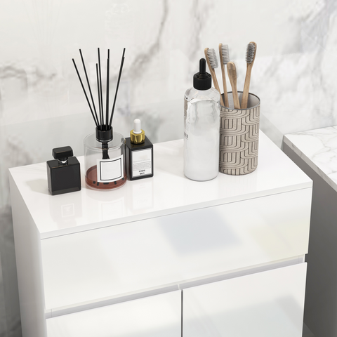 kleankin High Gloss Bathroom Floor Cabinet Storage Cupboard with Drawer