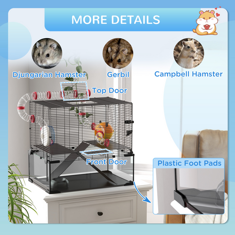 PawHut Hamster Cage w/ Tubes, Ramps, Platforms, Hut, 60 x 40 x 57cm