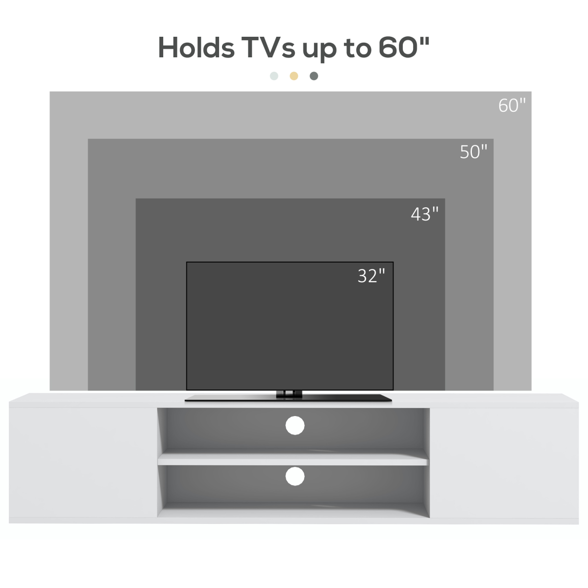 HOMCOM Floating TV Unit for 60" TVs W/ Shelves and Cabinets, White