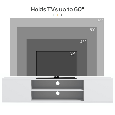 HOMCOM Floating TV Unit for 60" TVs W/ Shelves and Cabinets, White