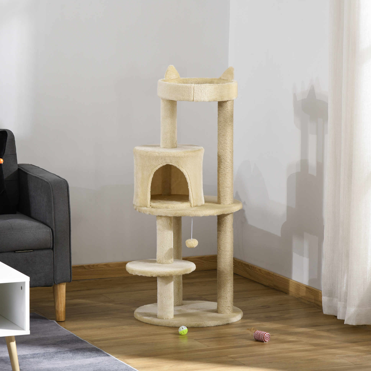 3-Tier Deluxe Cat Activity Tree Scratching Posts  Kitten Beige Pawhut