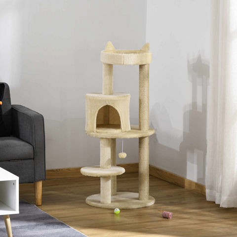 3-Tier Deluxe Cat Activity Tree Scratching Posts  Kitten Beige Pawhut