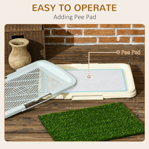 PawHut Dog Toilet Indoor w/ Artificial Grass, Grid Panel, Tray, 46.5 x 34cm