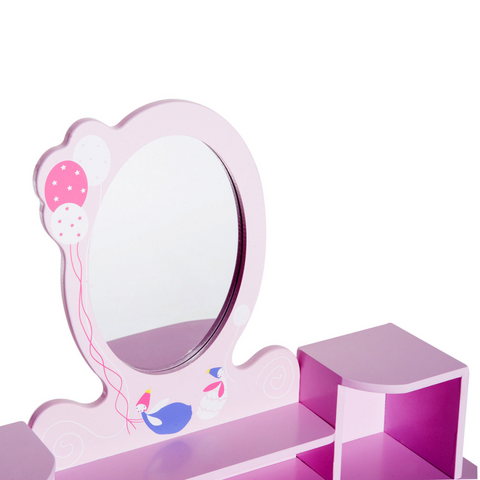 Kids Dressing Table and Stool Set Make Up Desk with Storage (Pink) HOMCOM