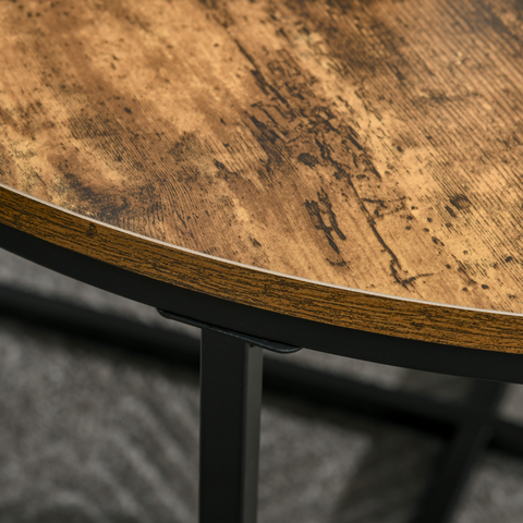 Industrial Round Side Table with Metal Frame, Large Tabletop, Rustic Brown