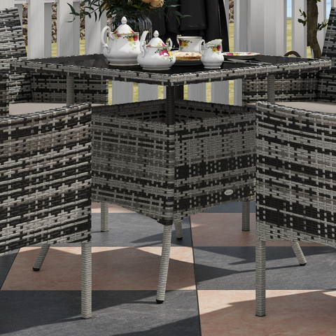 Outsunny 4 Seater Rattan Garden Furniture Set w/ Tempered Glass Tabletop - Grey