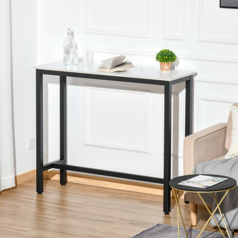 Bar Table Breakfast Dining Coffee Table w/ Adjustable Footpads White & Black