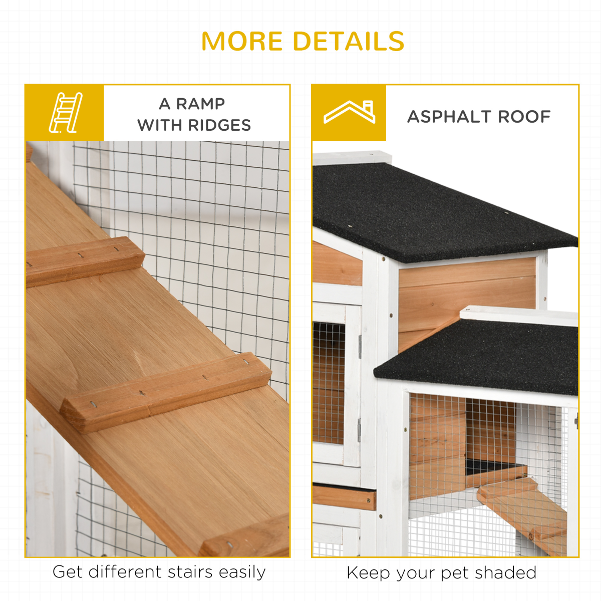 Wooden Rabbit Hutch Guinea Pig Cage Wheels, Run, Slide-Out Tray, Ramp Pawhut